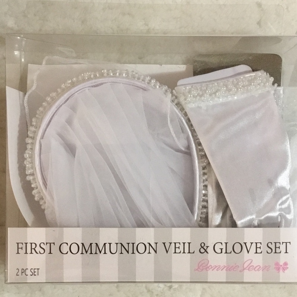 Bonnie Jean Communion Veil & Glove Set - White New